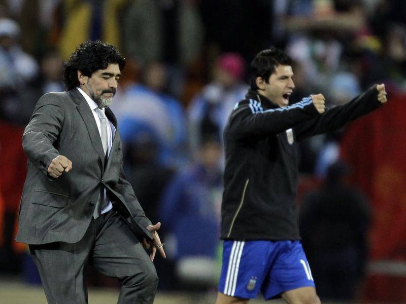 Diego Maradona and Sergio Aguero joined forces as a manager/striker combo at the 2010 World Cup.