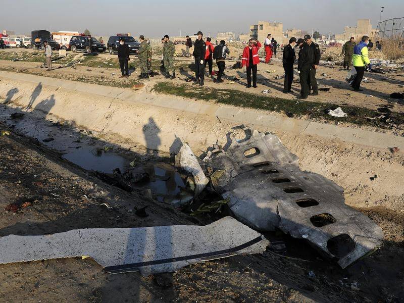 Debris of a Ukrainian plane that crashed after being hit by an Iranian missile, killing 176 people.