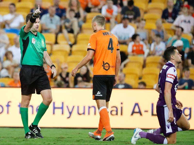 Brisbane defender Daniel Bowles received a straight red card in his side's loss to Perth Glory.