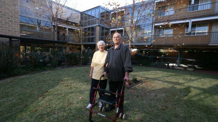 "I've got everything I need here": Edith Rose and Don Orr at Presbyterian Aged Care, Haberfield. Photo: Peter Rae