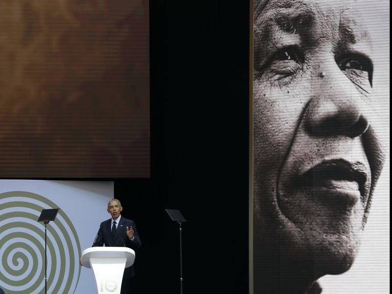 Former US president Barack Obama has taken a veiled swipe at Donald Trump in his Mandela speech.