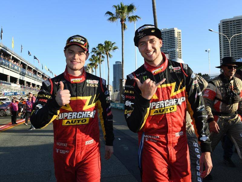 Gold Coast Supercars winner James Moffat (L) faces inquiry over an alleged post-support race fight.