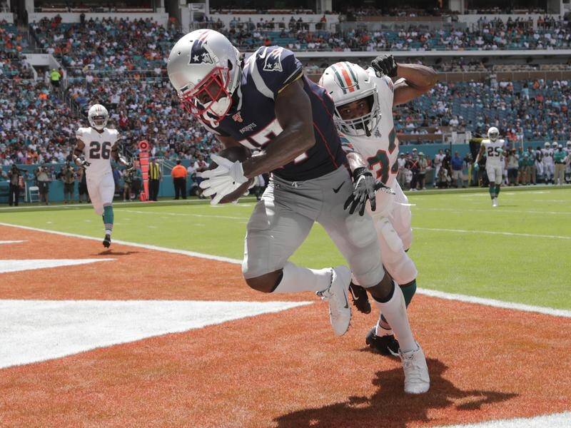 Antonio Brown scored his first touchdown as a New England player in the NFL win at Miami.