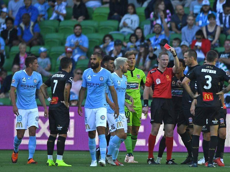 Ronald Vargas was sent off in Newcastle's defeat by Melbourne City.