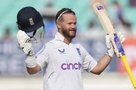 Ben Duckett celebrates his century, an innings hailed as brave and skilful by his teammates. (AP PHOTO)