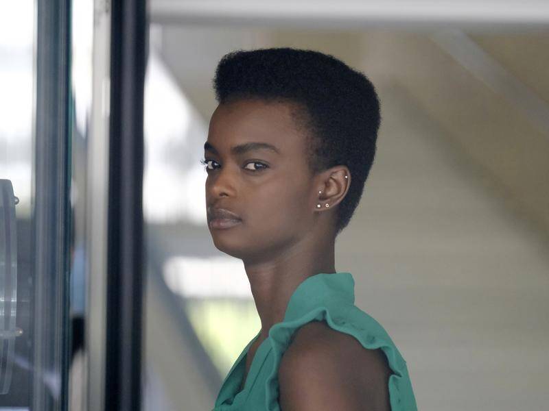 Australian-South Sudanese model Adau Mornyang arrives for her court case in Los Angeles in July.