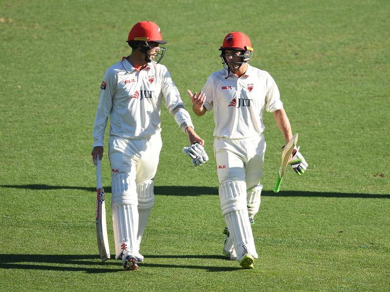 Tom Cooper (L) and Alex Carey are nearing centuries in South Australia's SCG Shield clash with NSW.