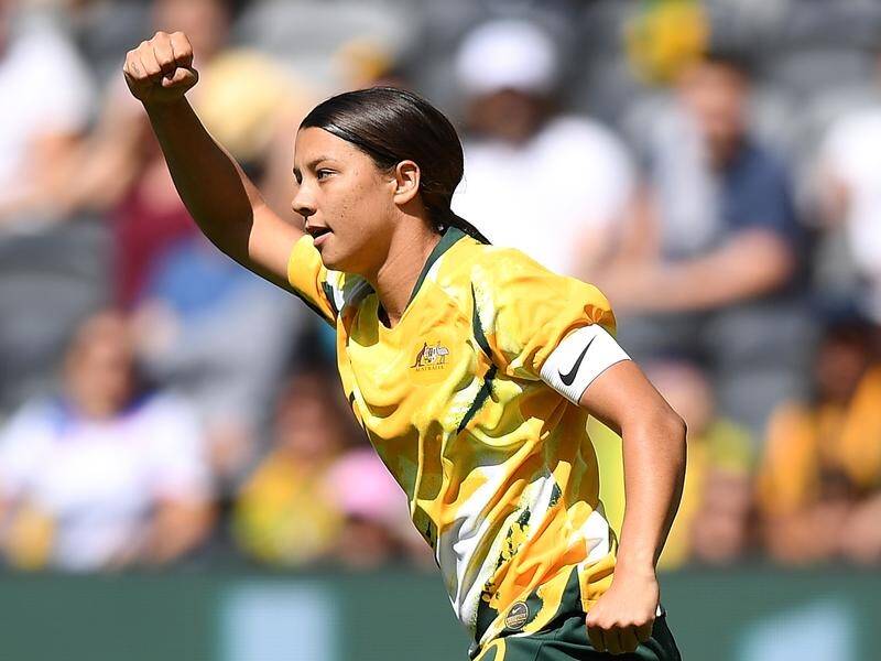 Captain Sam Kerr has scored both goals in the Matildas' 2-1 win over Chile in Sydney.