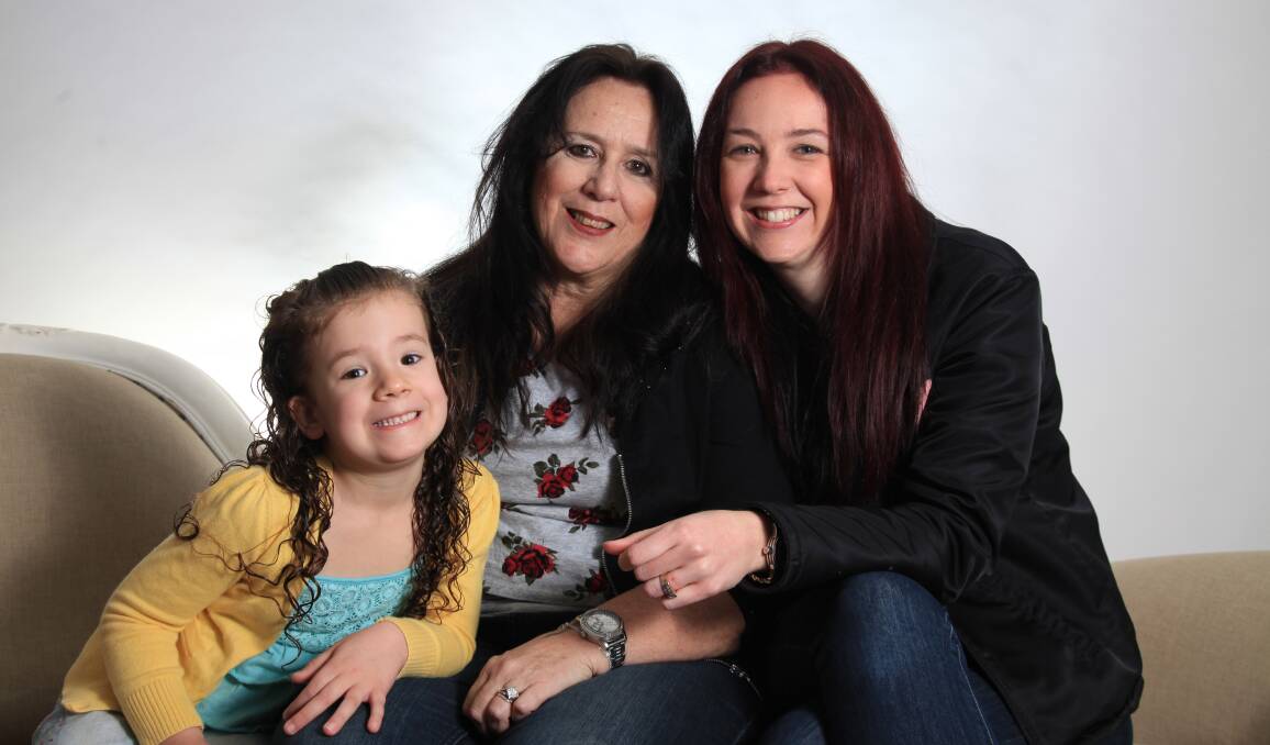 Photographer on a mission:  Rebecca Stein with daughter Bella, 4, and mother Valerie Quirk.  Picture: Geoff Jones