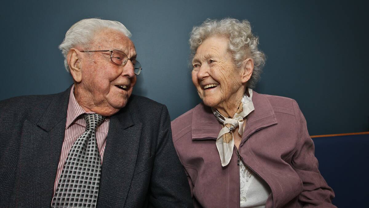 100 years young: Arthur Schofield and wife Val, 94, at the birthday celebrations. Pictures: Geoff Jones