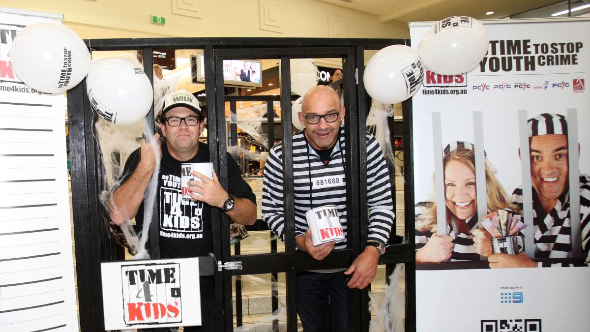 Triple M Grill Team announcers Mark ''MG" Geyer and Gus Worland host Time 4 Kids fundraiser at Westfield Mount Druitt. Picture: Gene Ramirez