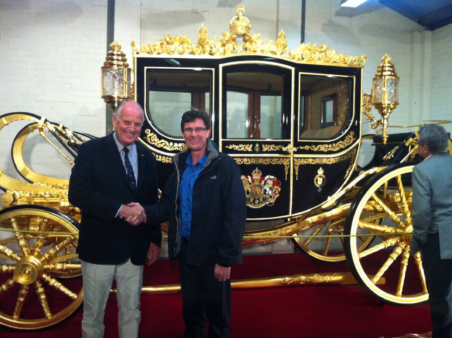 Coach fit for a Windsor:  Jim Frecklington (left) and Hawkesbury’s Terry Sainty in front of their royal creation.