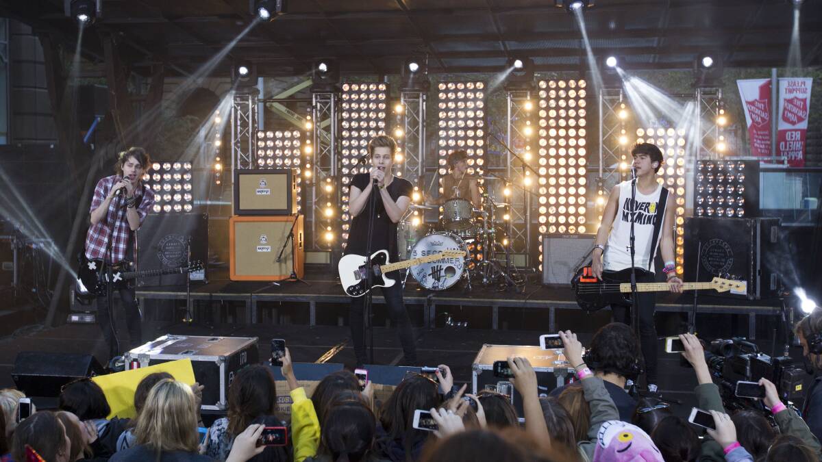5 Seconds of Summer performing at Sunrise on Thursday morning. Picture: Geoff Jones