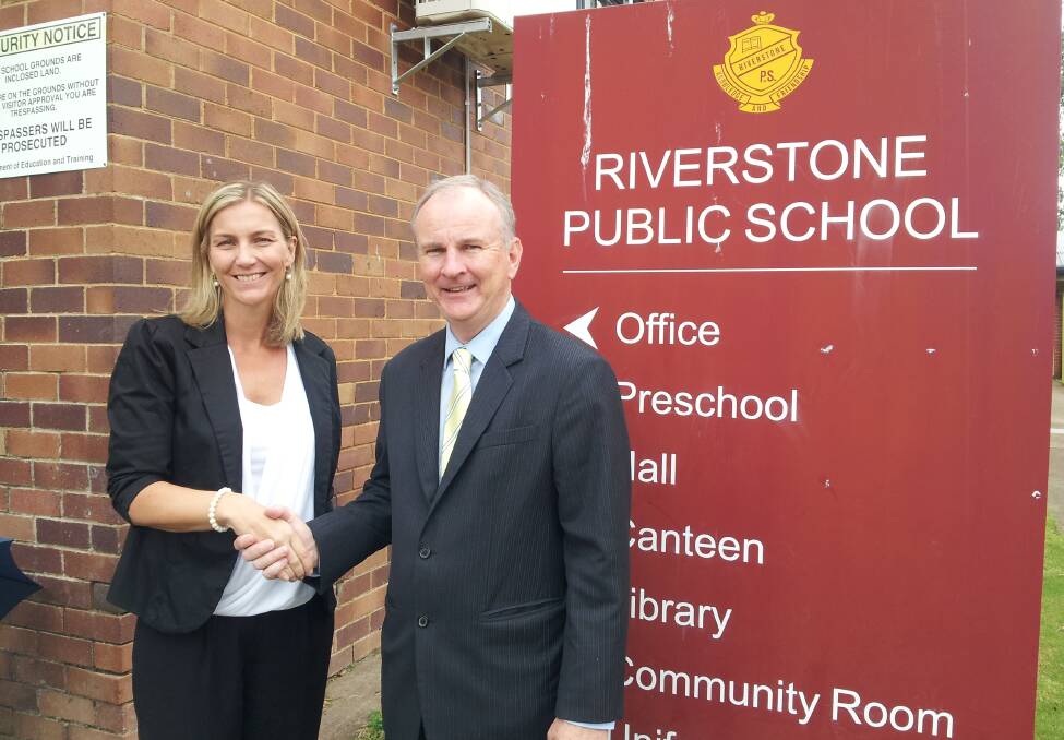GRANT APPROVED: Emma Thompson, Principal of Riverstone Public School with Member for Riverstone Kevin Conolly.