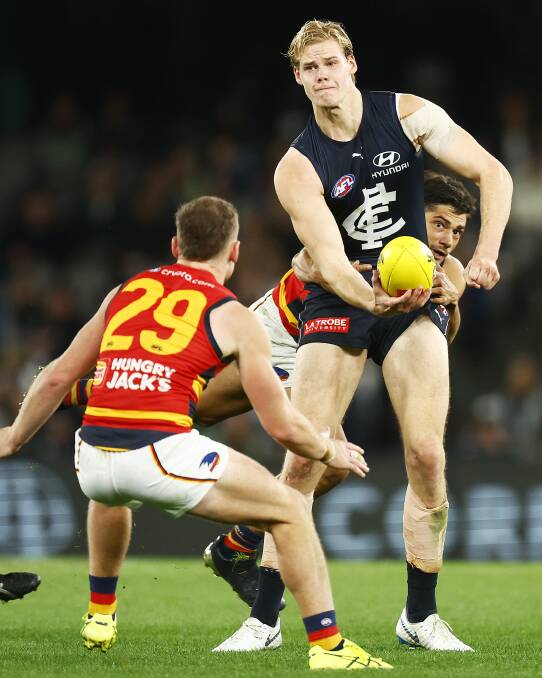 KEY: The Blues cannot afford to lose young ruckman Tom De Koning if they are to make the finals this season. Picture: Daniel Pockett/Getty Images