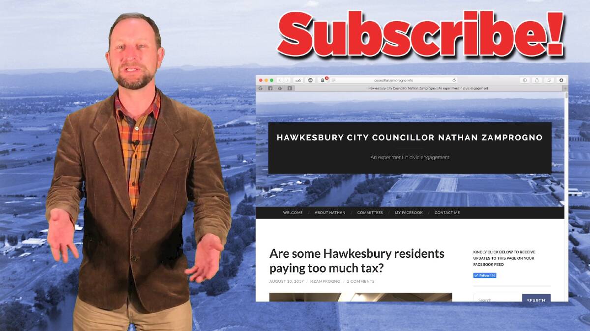 Hawkesbury Councillor Nathan Zamprogno has a blog and youtube channel, which he updates in an effort to keep people informed about the happenings of Hawkesbury Council. Picture: Supplied