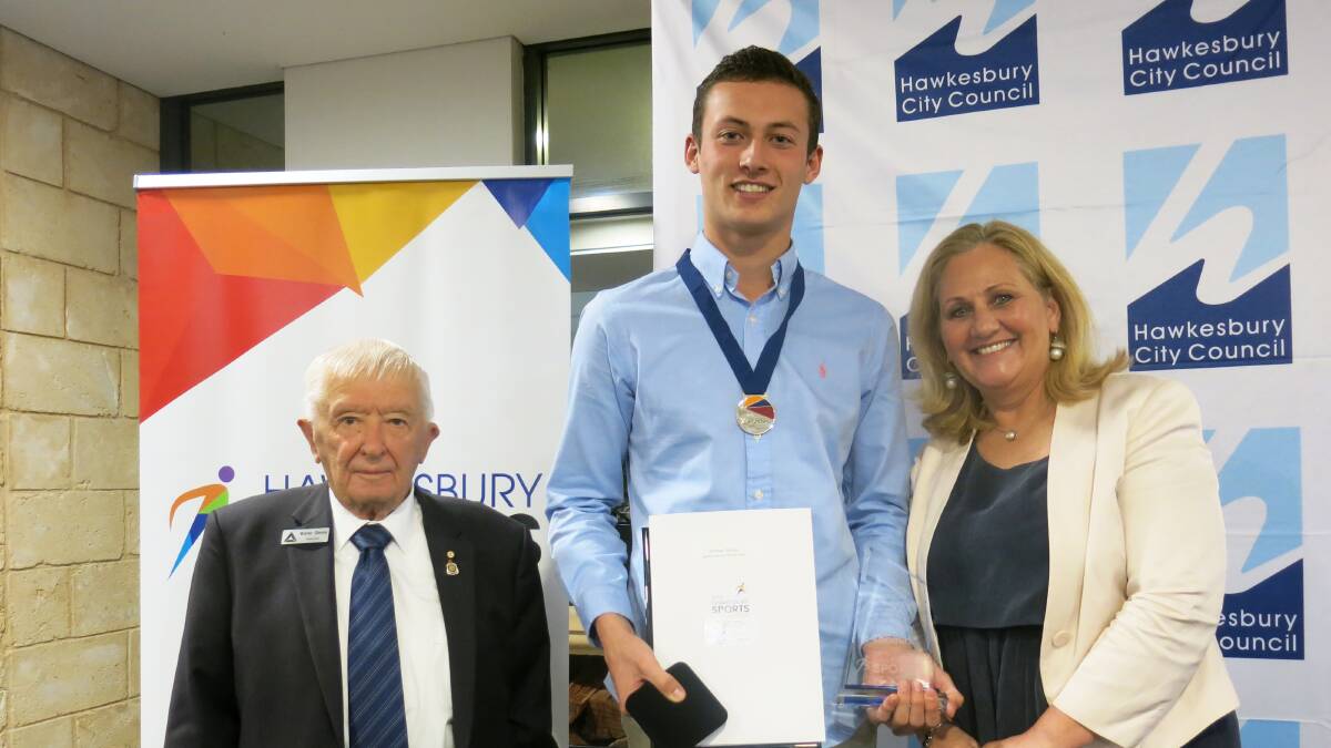 Harrison Thomas was named the sportsperson of the year by Hawkesbury Council at an awards ceremony on May 21. he is pictured with Mayor Mary Lyons-Buckett.