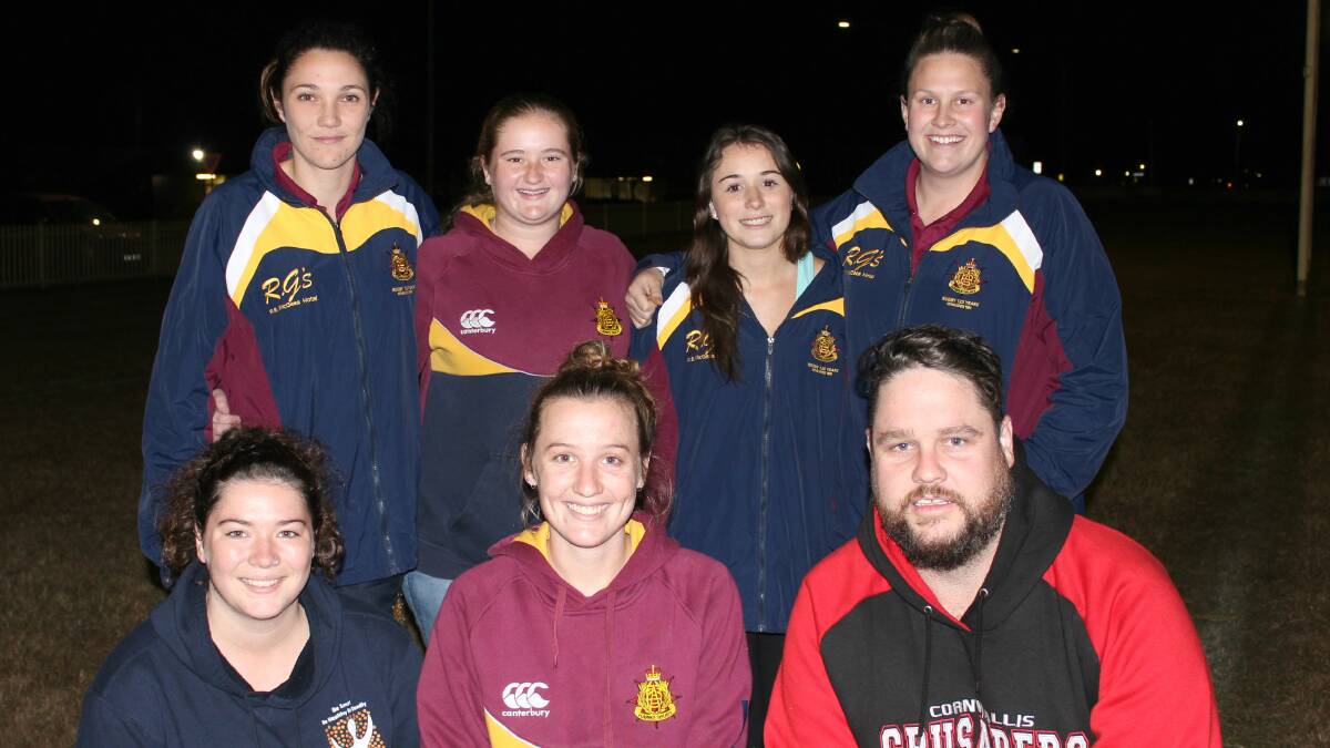 Several members of the women's Hawkesbury Agricultural Members at training. The girls have a squad of 22 players in total. 
Back row: Jessica Maxwell, Jacinta Moon, Carla Newstead, Scout Strong. Front row: Antisia Elsley, Alanna McTaggart, Mick West. Picture: Conor Hickey
