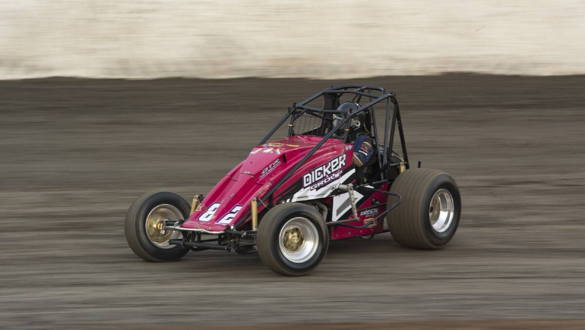 Londonderry's Nathan Dicker in action at Darwin, when he won the Darwin Wingless Sprint Title at Northline Speedway. Picture: Sphinx Photography