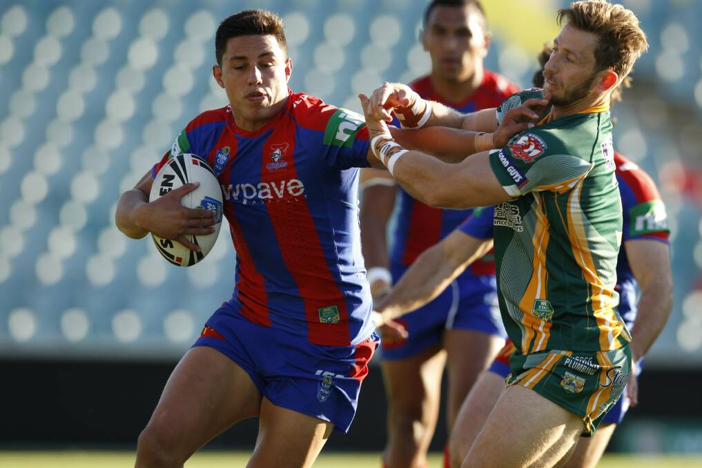 IN DEMAND: Joseph Tapine, pictured playing for Newcastle in the 2015 NSW Cup grand final, was a hot commodity, and signed with Canberra for 2016. Picture: Jonathan Carroll