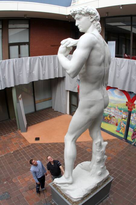 THE STATUE: Michelangelo exhibition curator, Luigi Rizzo and Geoff Dobson from the Burnie Regional Art Gallery.