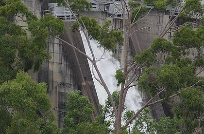 Testing: Warragamba Dams floodgates are briefly tested on Thursday. Photo: Brendan Esposito