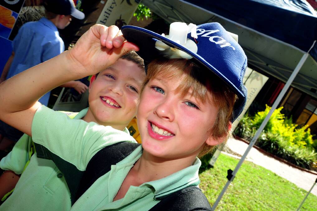 Sam Martin and Max Wellington of Freemans Reach PS with the Solar Caps. photo By Kylie Pitt