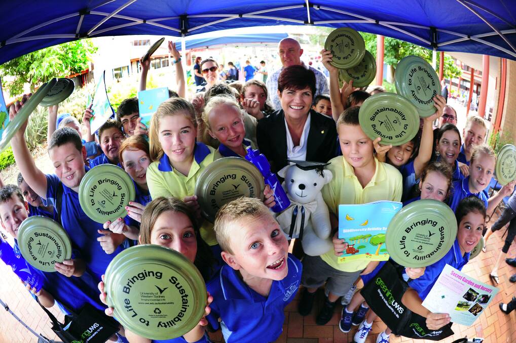 Minister for the Environment and Heritage Robyn Parker mingles with St Monica's and Hobartville PS students. Photo: Kylie Pitt.